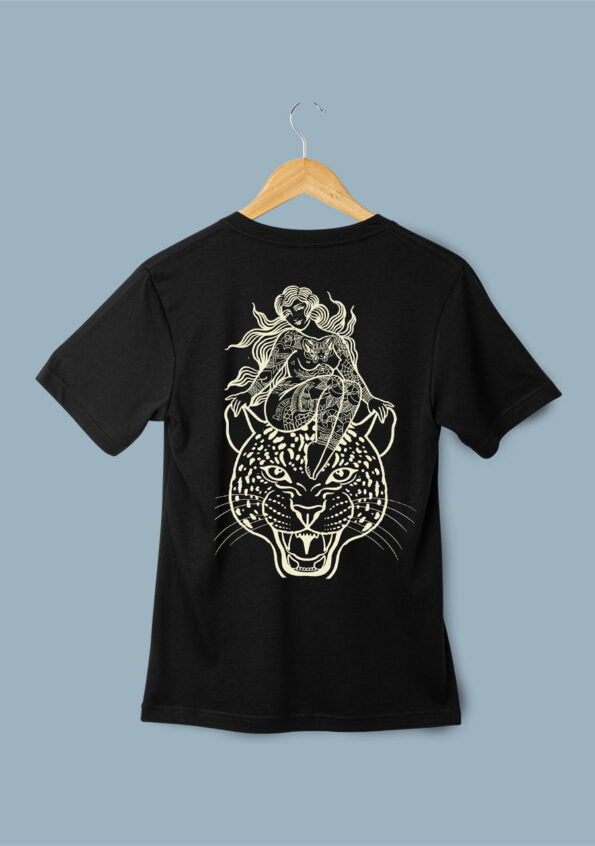 Jaguar With a lady Black T-Shirt for Men 1