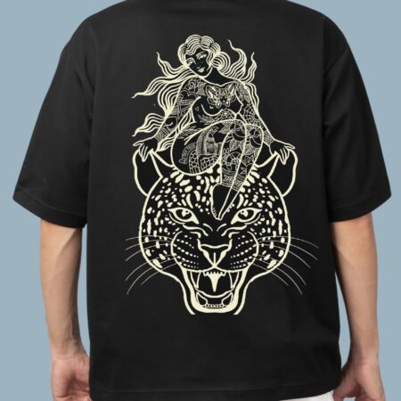 Jaguar With a lady Black T-Shirt for Men