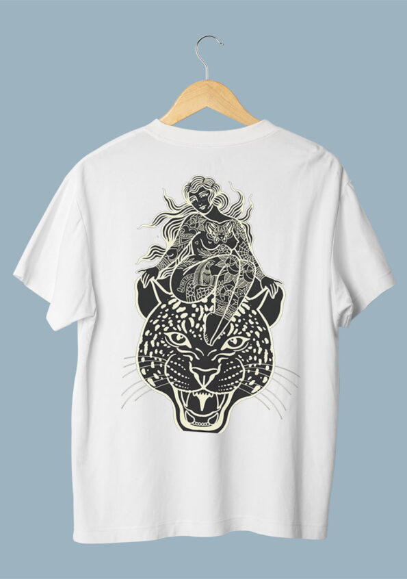 Jaguar With a lady White T-Shirt for Men 1