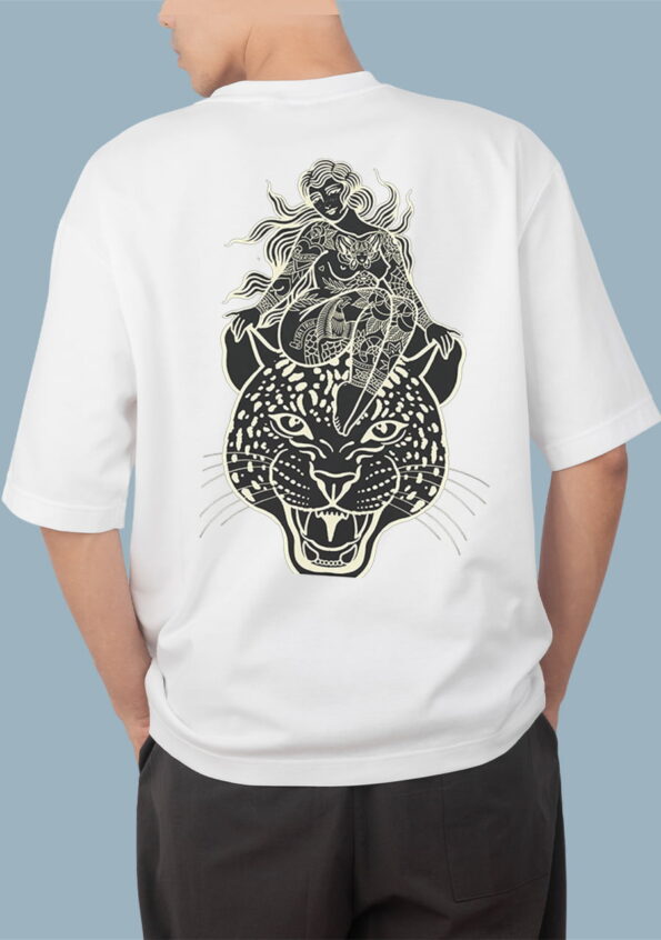Jaguar With a lady White T-Shirt for Men