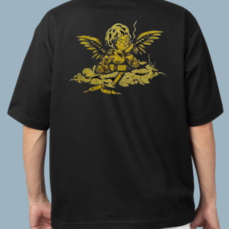 Spiritual Angel Boy Black Oversized T-shirt for Men