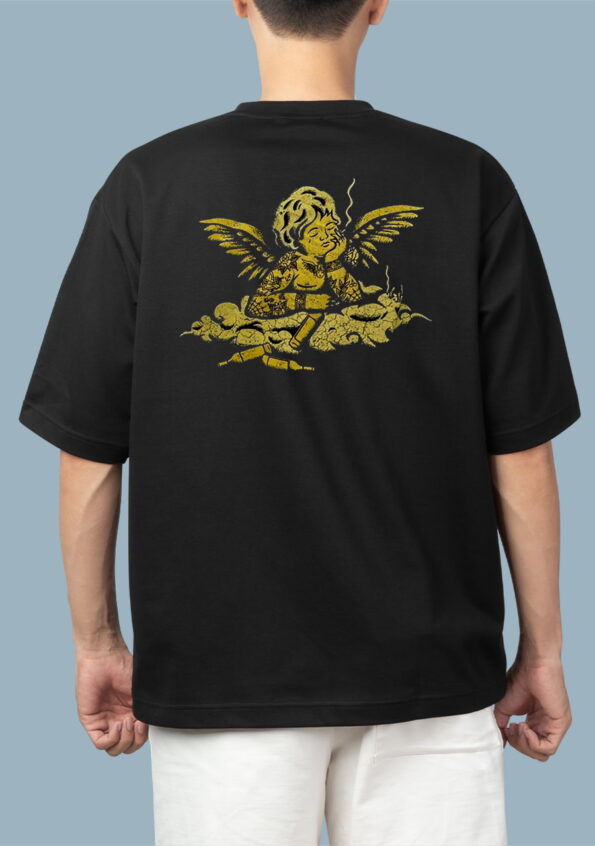 Spiritual Angel Boy Black Oversized T-shirt for Men