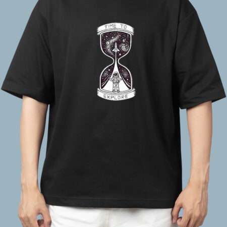 Time to Explore Printed Oversized Black T-Shirt for Men