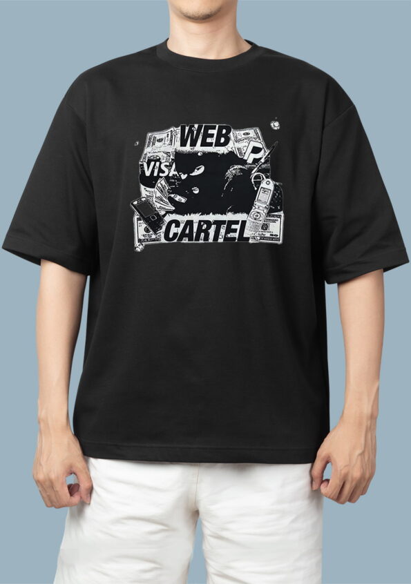 Web Visa Cartel Artwork Oversized Black T-Shirt For Men