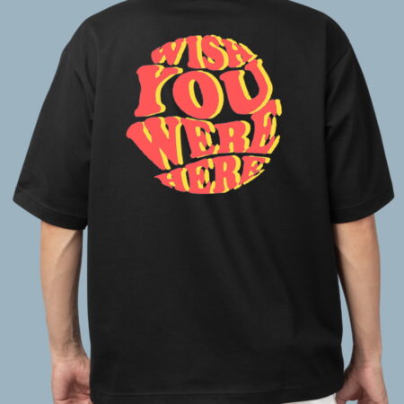 Wish you were here Red Yollow foyed Black T-Shirt for Men