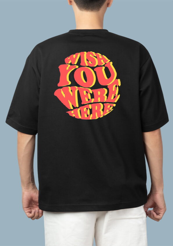 Wish you were here Red Yollow foyed Black T-Shirt for Men