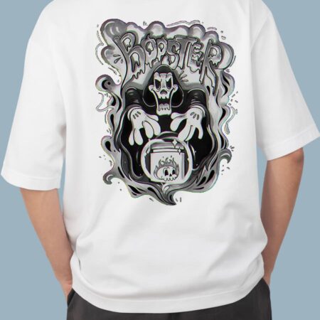 Booster Ghost Art Oversized Men's White T-shirt