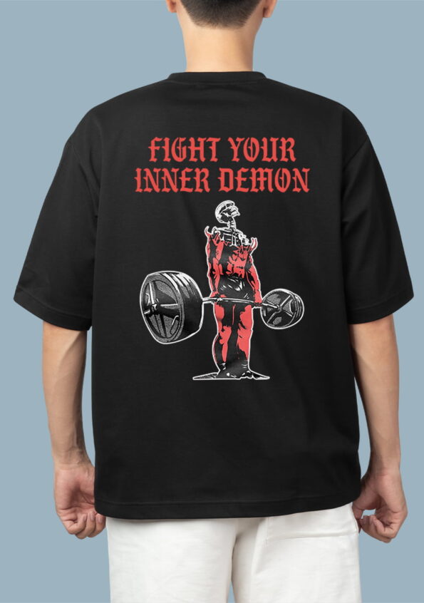 Fight Your Inner Demon Oversized Men's Black T-shirt
