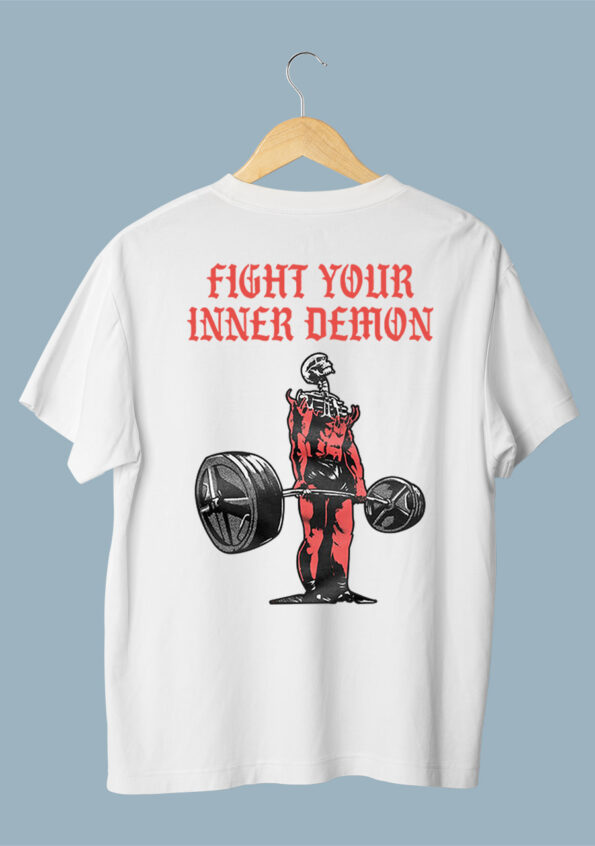 Fight Your Inner Demon Oversized Men's White T-shirt 1