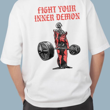 Fight Your Inner Demon Oversized Men's White T-shirt