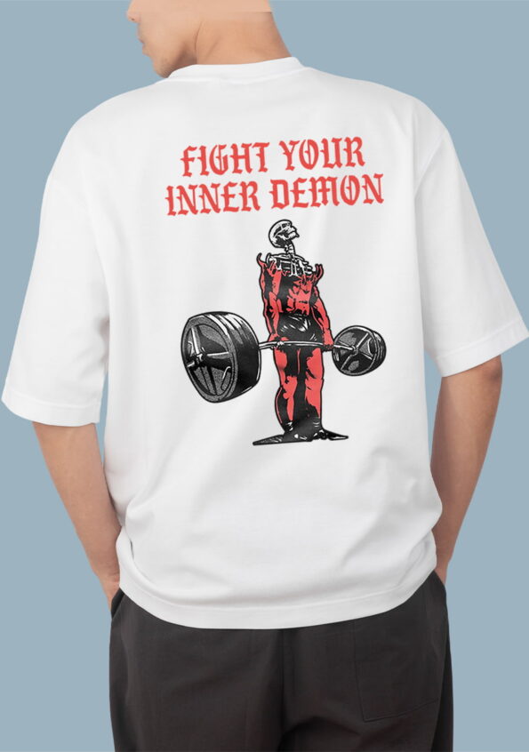 Fight Your Inner Demon Oversized Men's White T-shirt