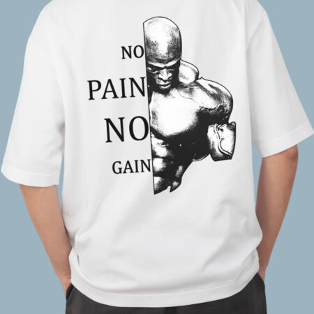 NO PAIN NO GAIN Men's Oversized White T-shirt