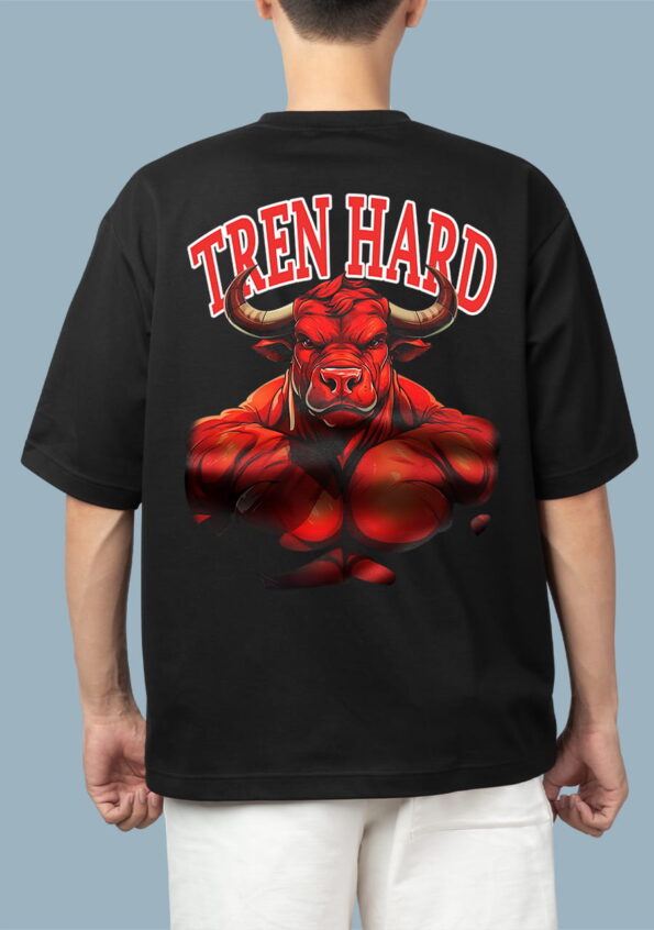 TREN HARD BULL Oversized Men's Black T-Shirts