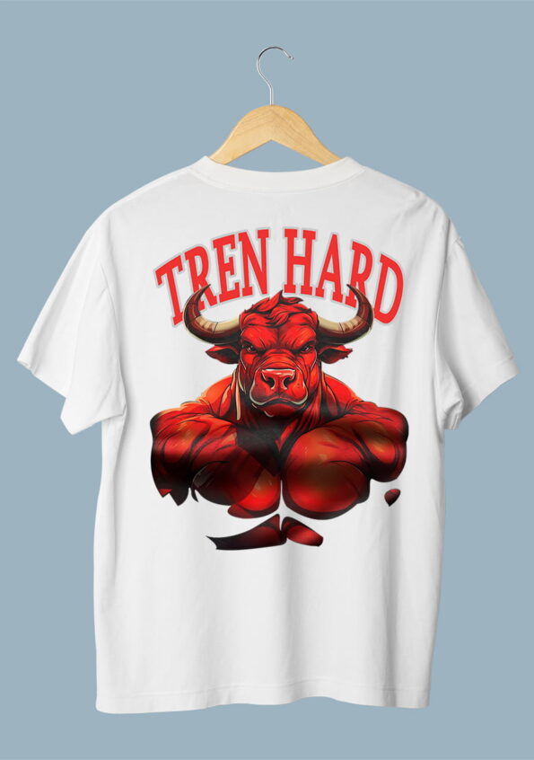 TREN HARD BULL Oversized Men's White T-Shirt 1