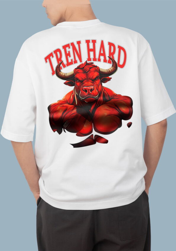 TREN HARD BULL Oversized Men's White T-Shirt