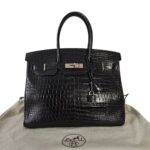 Hermes Birkin Handbag 35cm in Shiny Black Crocodile Leather